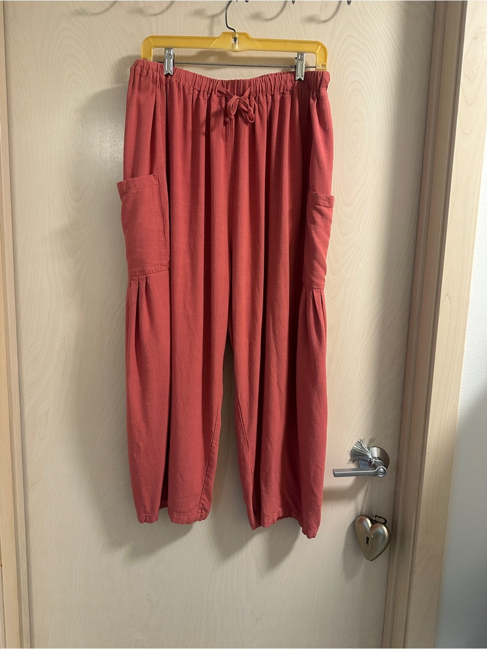 Tarse Large Wide Leg Linen Blend Lagenlook Boho Pants Dusty Coral Terracotta